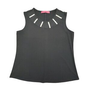 Love Scarlet Womens Sleeveless Black Blouse with Embellished Collar Medium